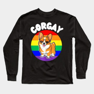 Corgay Corgi Dog Gay Pride Flag LGBT  Pun Long Sleeve T-Shirt
